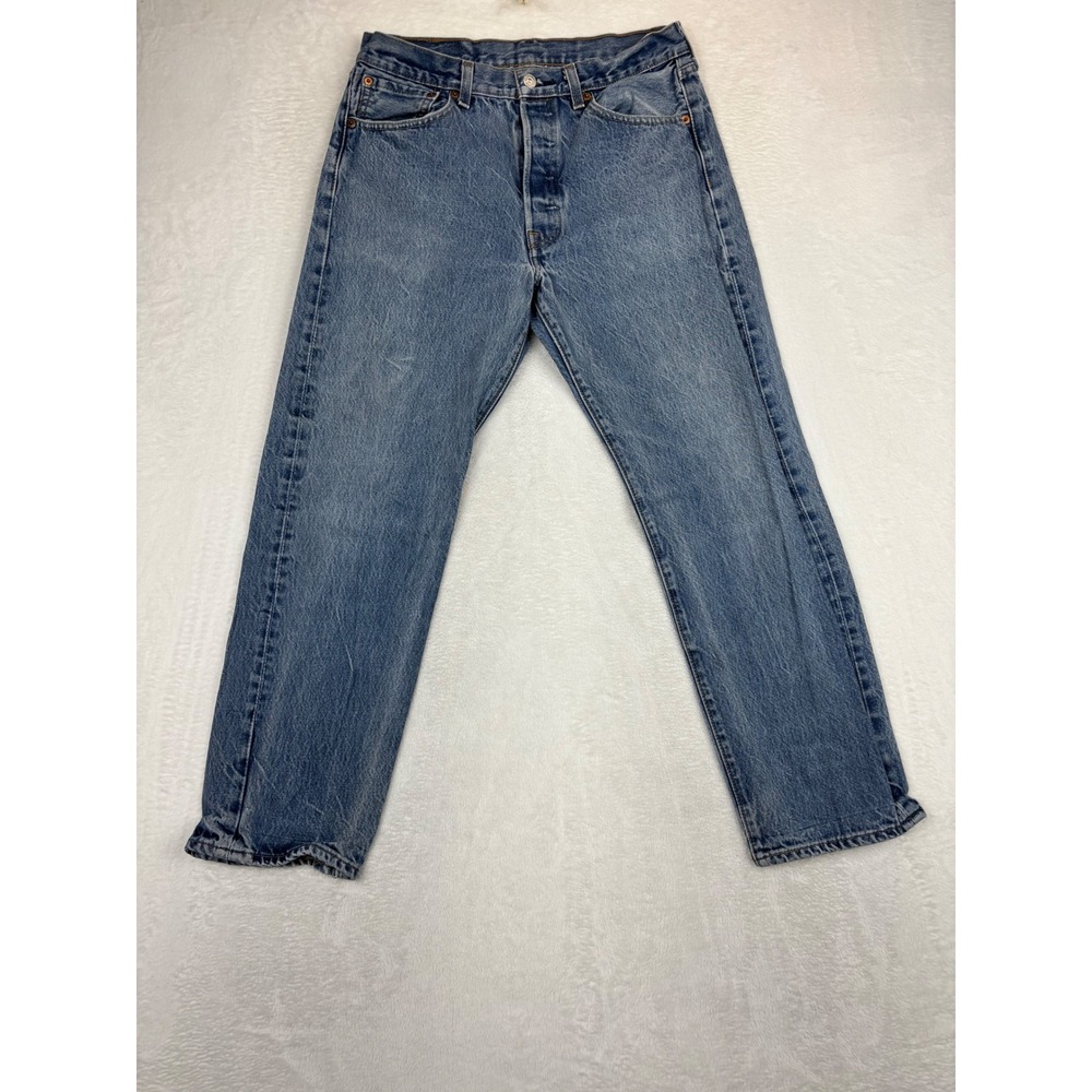 Levis 501 Mens 33x30 Jeans Grungy Medium Blue Washed‎ Denim Vintage Style Fade